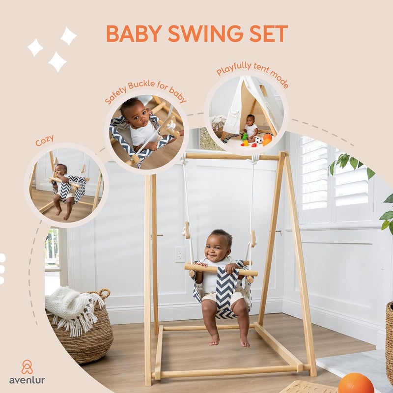 Avenlur Spruce Baby and Toddler Foldable Swing Set with Stand - Premium Montessori, Waldorf Style Self-Standing Indoor Swingset for Children 6m to 3 Yrs - Perfect for Home, Child Day Care, & Preschool - Image 4